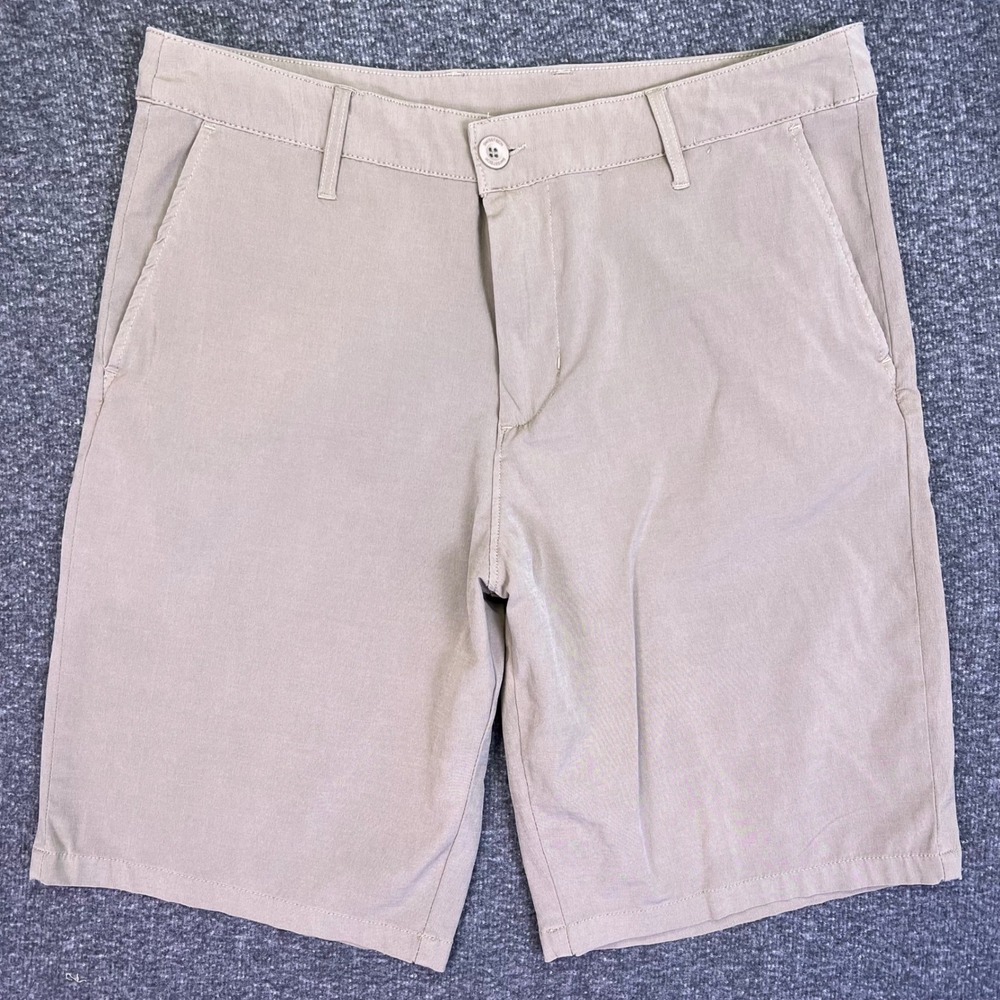 Swiss Tech Shorts Men 33 Tan Flat Front Casual Outdoor Stretch Stone Wash Hiking